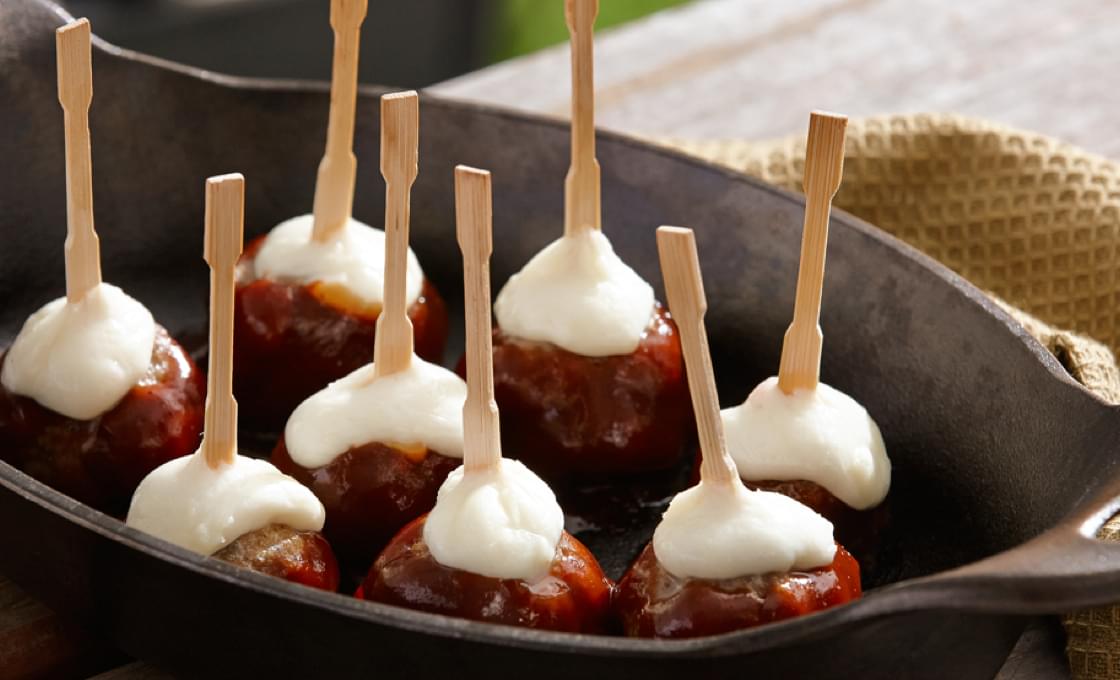 BBQ Meatball Skewers with Mozzarella